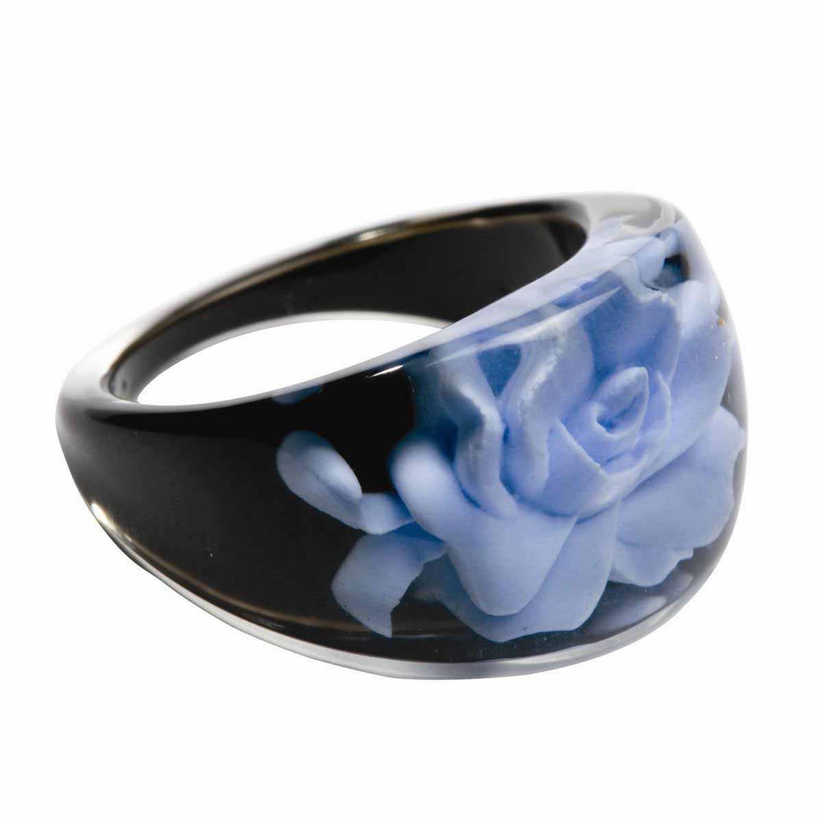 MixMamas Ring - Midnight Blue - Trendy Acryl Ring met Roos - Zwart / Blauw - Lichtgewicht - Nikkelvrij
