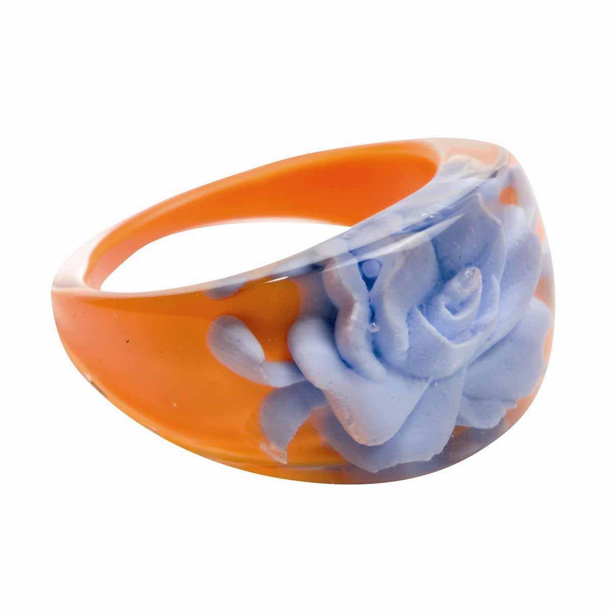 MixMamas Ring - Orange Crush - Trendy Acryl Ring met Roos – Oranje / Blauw - Lichtgewicht, Kleurrijk en Nikkelvrij