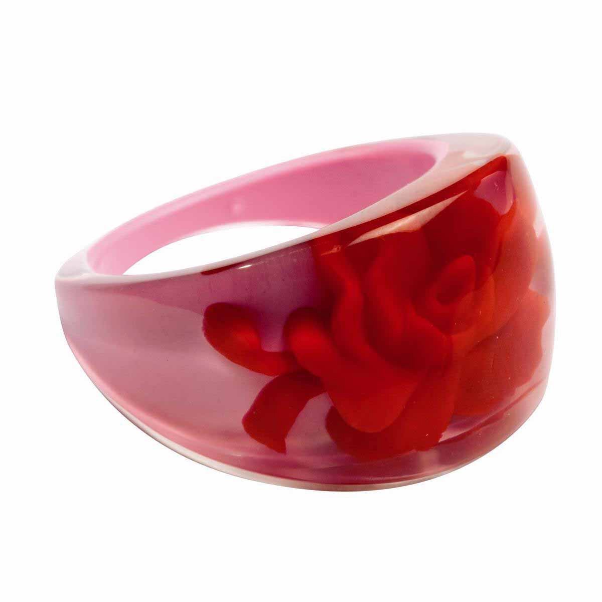 MixMamas Ring - Pink Flame - Trendy Acryl Ring met Roos – Roze / Rood - Lichtgewicht - Nikkelvrij