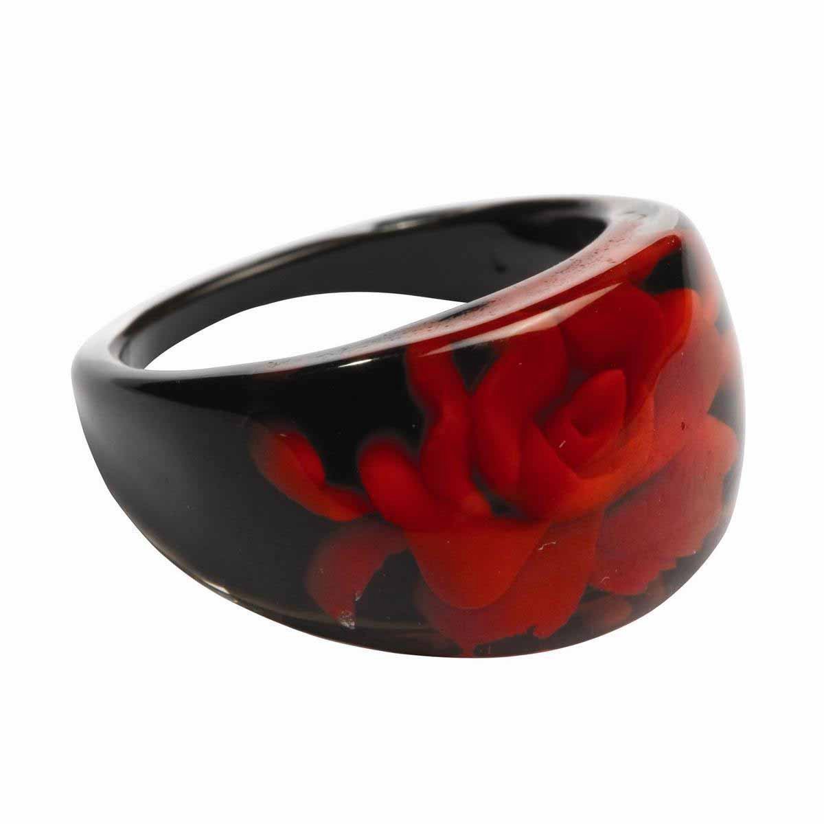 MixMamas Ring - Scarlet Mood - Trendy Acryl Ring met Roos – Zwart / Rood - Lichtgewicht & Stijlvol , Nikkelvrij