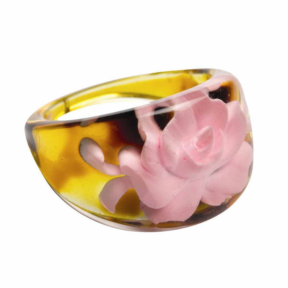 MixMamas Ring - Tiger Bloom - Trendy Acryl Ring met Roos – Bruin / Roze - Lichtgewicht, Stijlvol en Nikkelvrij