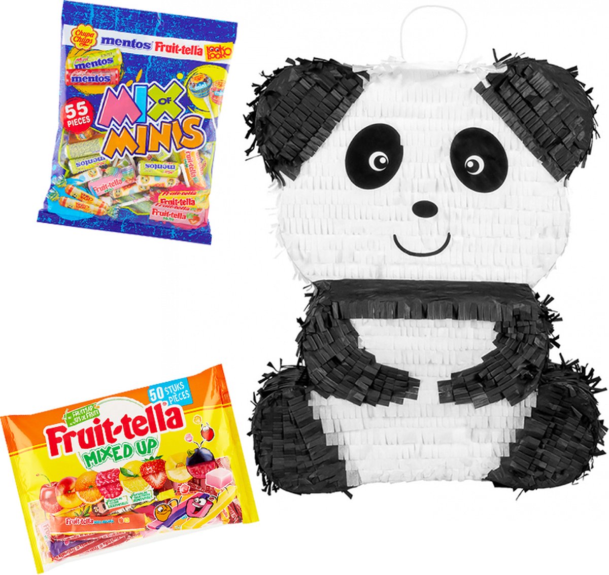 Piñata panda met Fruit-tella Mixed Up & Mix of Minis snoep - ca. 1000g