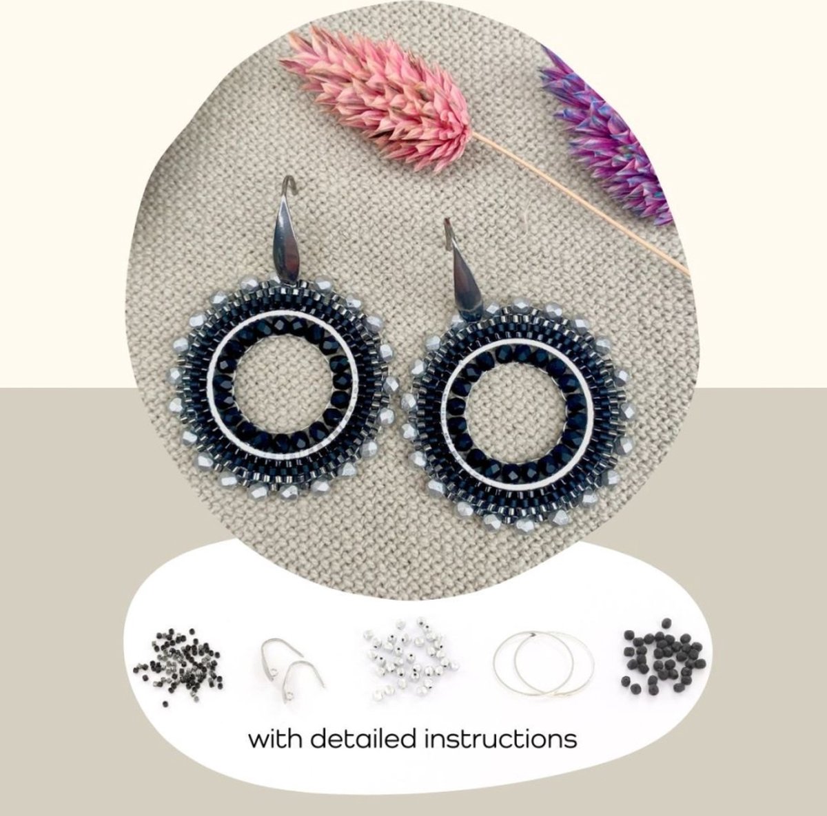 DIY pakket ronde oorbellen maken - Zwart zilver