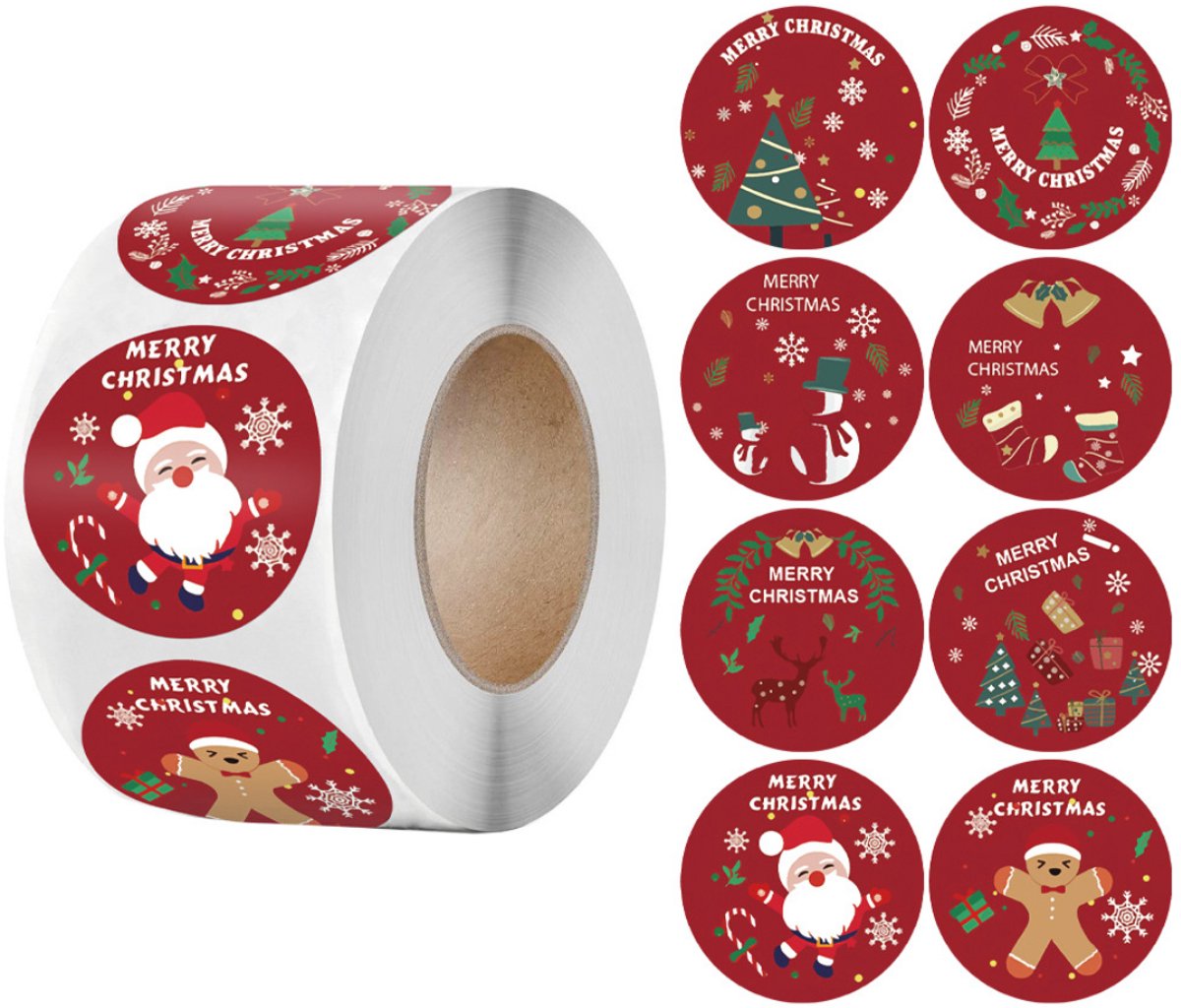 Mmgoqqt - 500 Kerststickers Op Rol - 3.8Cm - Christmas Stickers - Label - Kerst Sluitzegel - Merry Christmas - Rood Mix - 25Mm