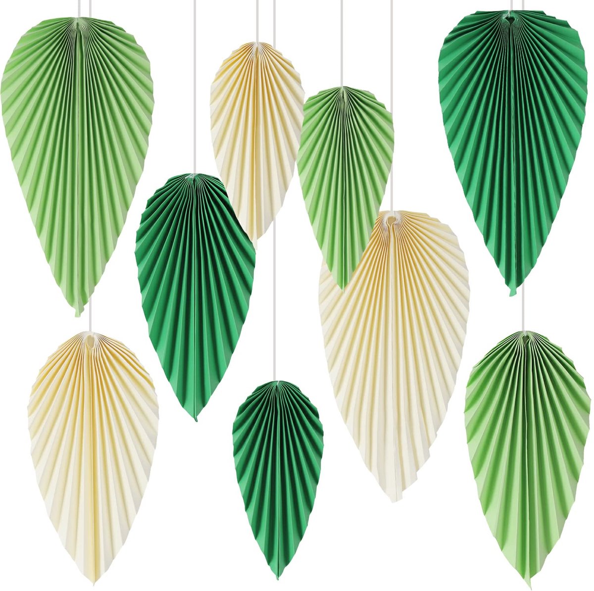 Mmgoqqt - 9-Delige Papier Vleugel Decoratieset - Groen Lichtgeel Blad - Verschillende Maten - Voor Feesten