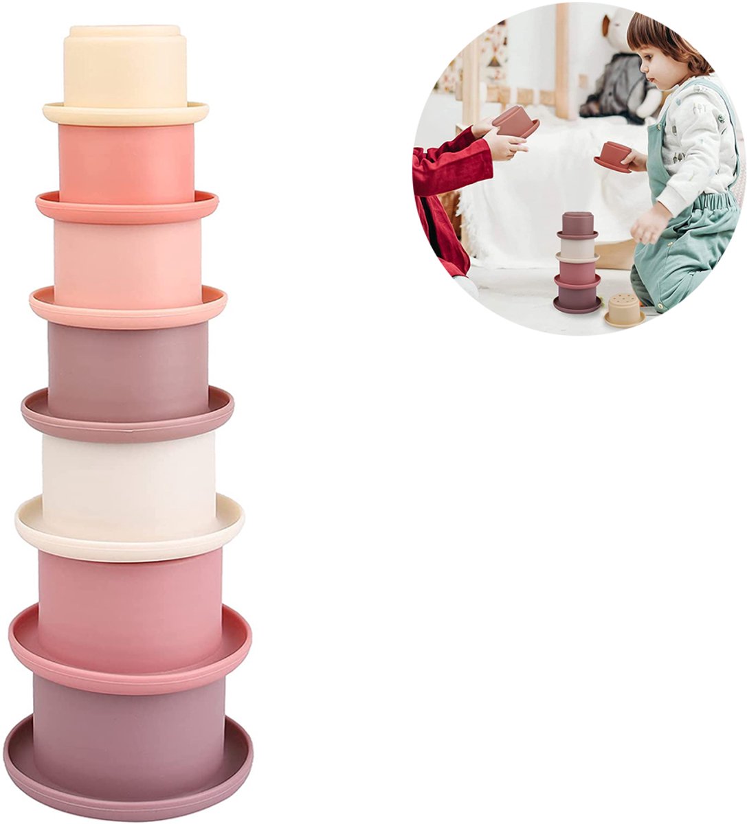 Mmgoqqt - Babypuzzel Speelgoed - Opstapelbare Bekerken - Silicone - Met Cijfers En Patronen - Voor Binnen Buiten Bad Strand