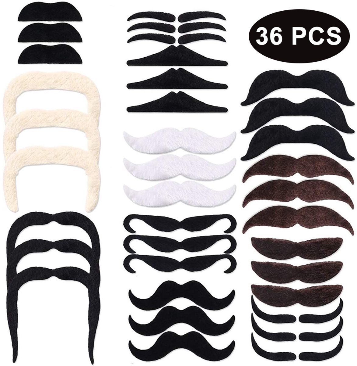 Mmgoqqt - Fake Baardjes - Zelfklevend - 36 Stukken - 12 Stijlen - Voor Feestjes Carnavals