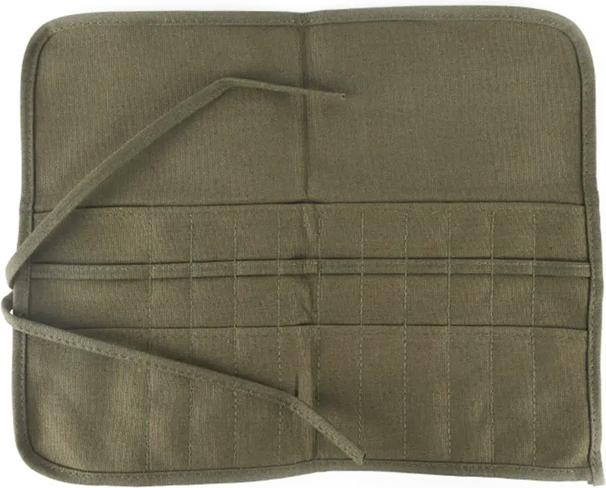 MobileCreation Oprolbare Canvas Penselenetui - Kwastenhouder - 40x33 cm - 22 Slots - Penselenhouder - Legergroen - Duurzaam Canvas - Dubbele Rij Pennenhouders - Draagbaar - Oprolbaar - Geschikt voor Diverse Schildergereedschappen - Kunstenaars