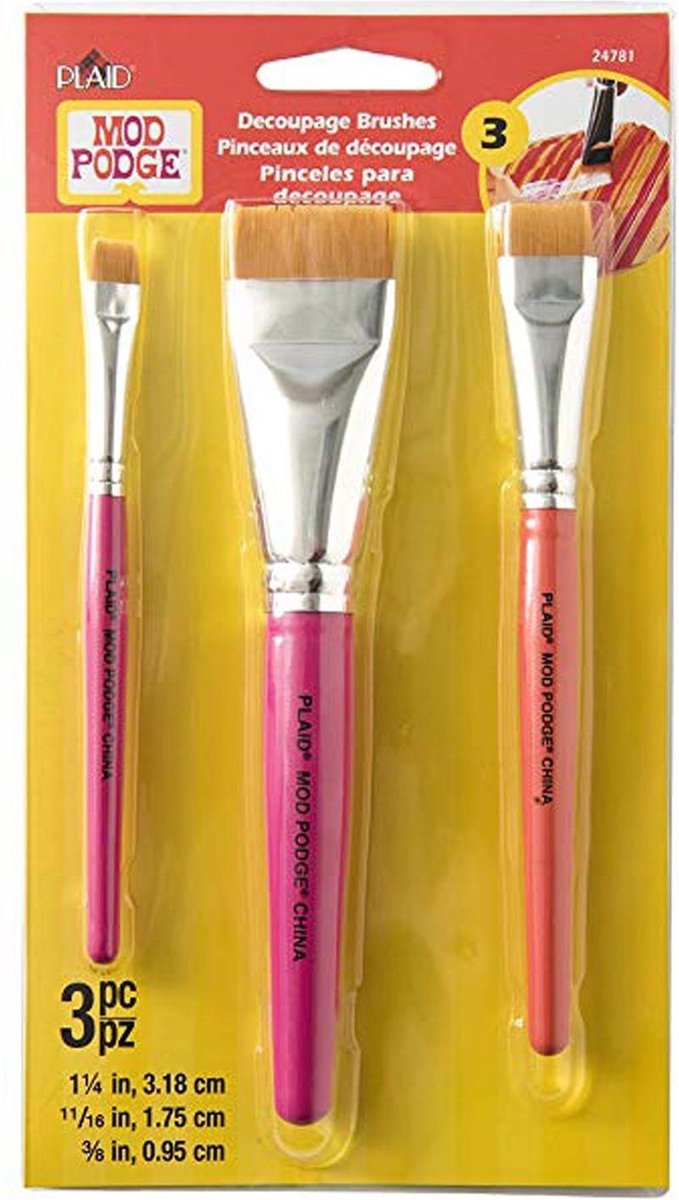   Kwastenset, 3 stuks Decoupage Kwasten, Voor Hoogglans en Matte afwerkingen van Mixed Media Kunstwerken, Diamond Painting, Mozaïek, Knutselen en Home Deco