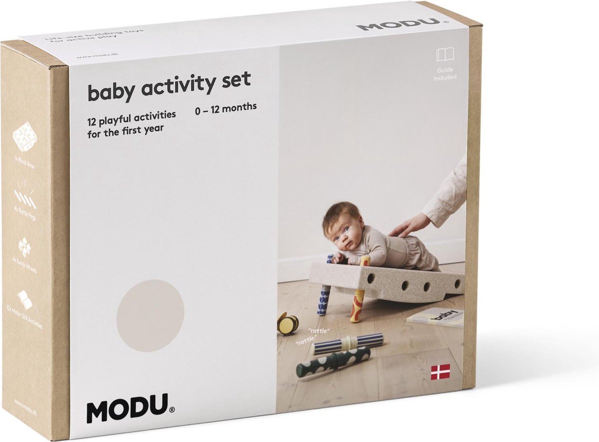 Modu Baby Activity Set - Blokken - Activiteiten speelgoed - Speelgoed baby - 0-12 maanden - Sand Grey / Honey Yellow
