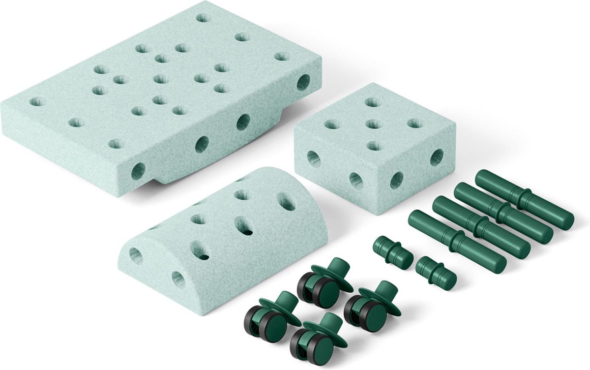 Modu Curiosity Kit - Zachte blokken- 13 onderdelen- Open Ended speelgoed -Speelgoed 1 -2-3 jaar - Ocean Mint / Forest Green