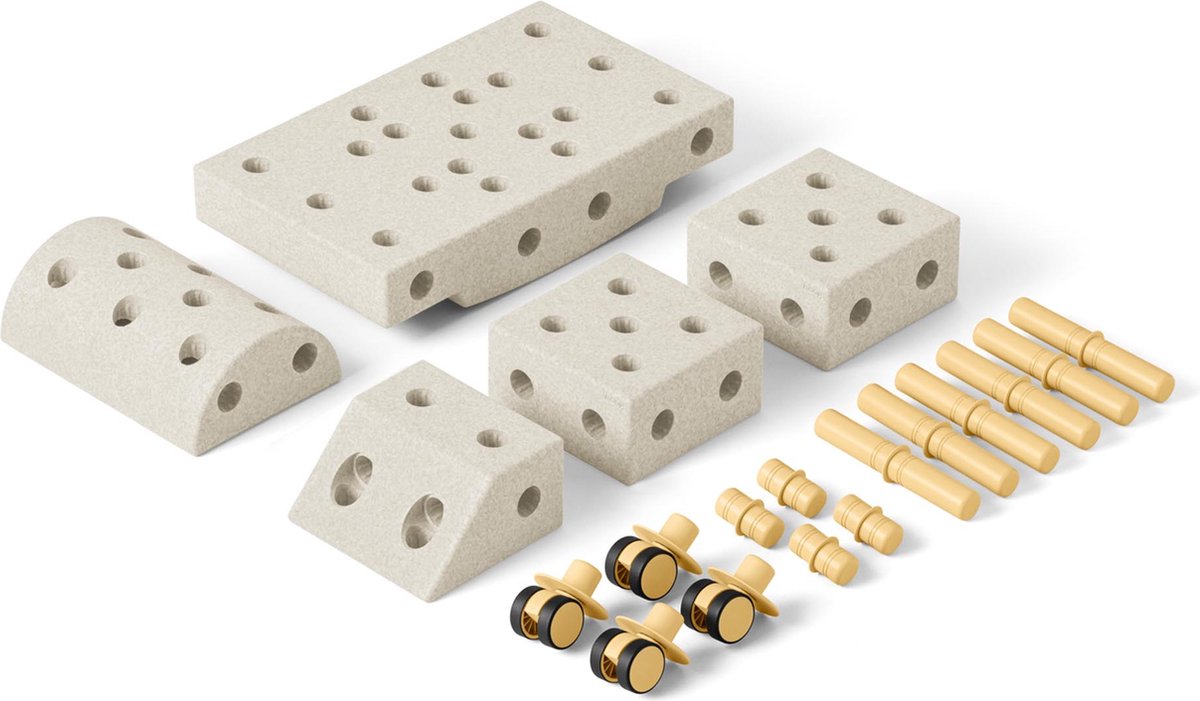 Modu Explorer Kit - Zachte blokken-19 onderdelen- Open Ended speelgoed - Speelgoed 1 - 2- 3 jaar- Sand Grey / Honey Yellow