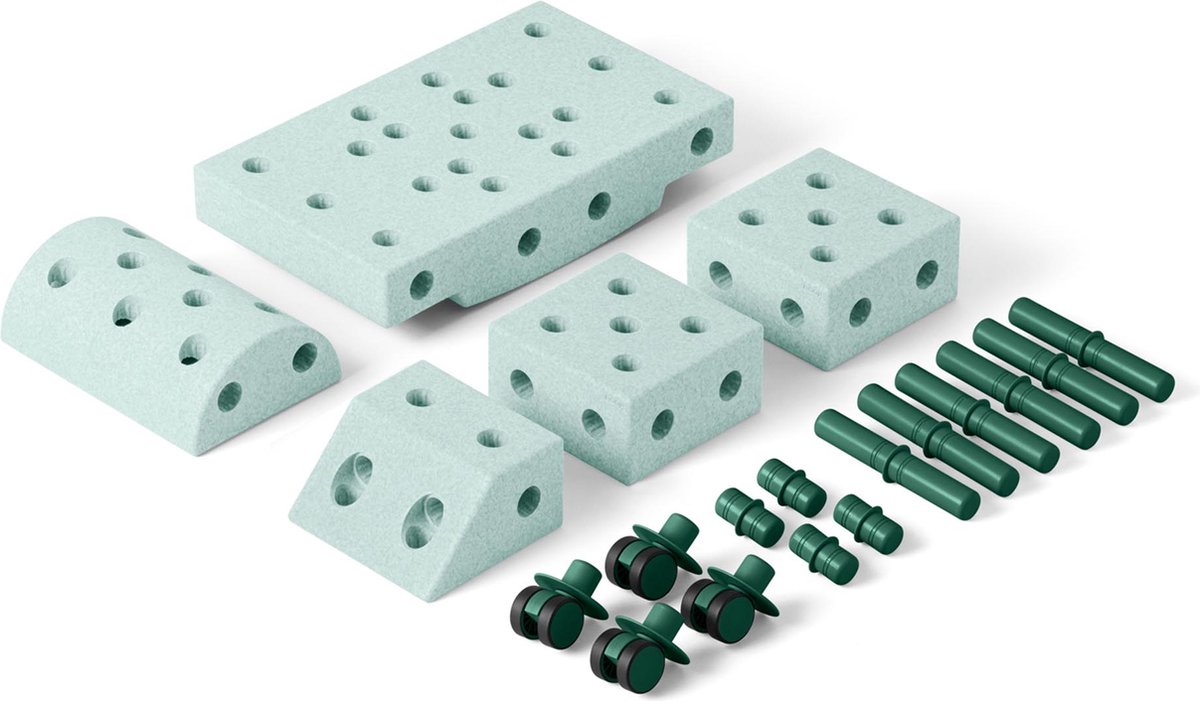 Modu Explorer Kit - Zachte blokken-19 onderdelen- Open Ended speelgoed- Speelgoed 1 -2-3 jaar- Ocean Mint / Forest Green