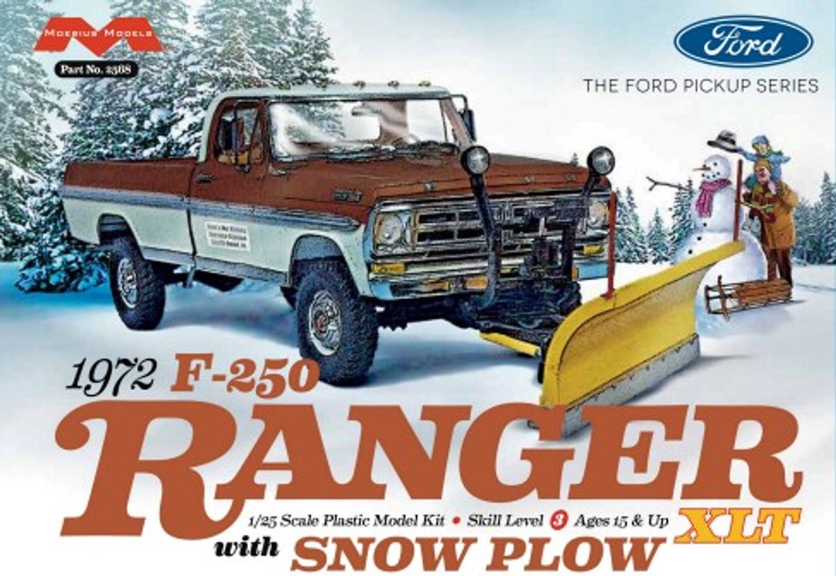 Moebius Modelbouwpakket Auto - 2568 1972 Ford F-250 Ranger - XLT met Sneeuwschuiver Plastic - 1:25 -