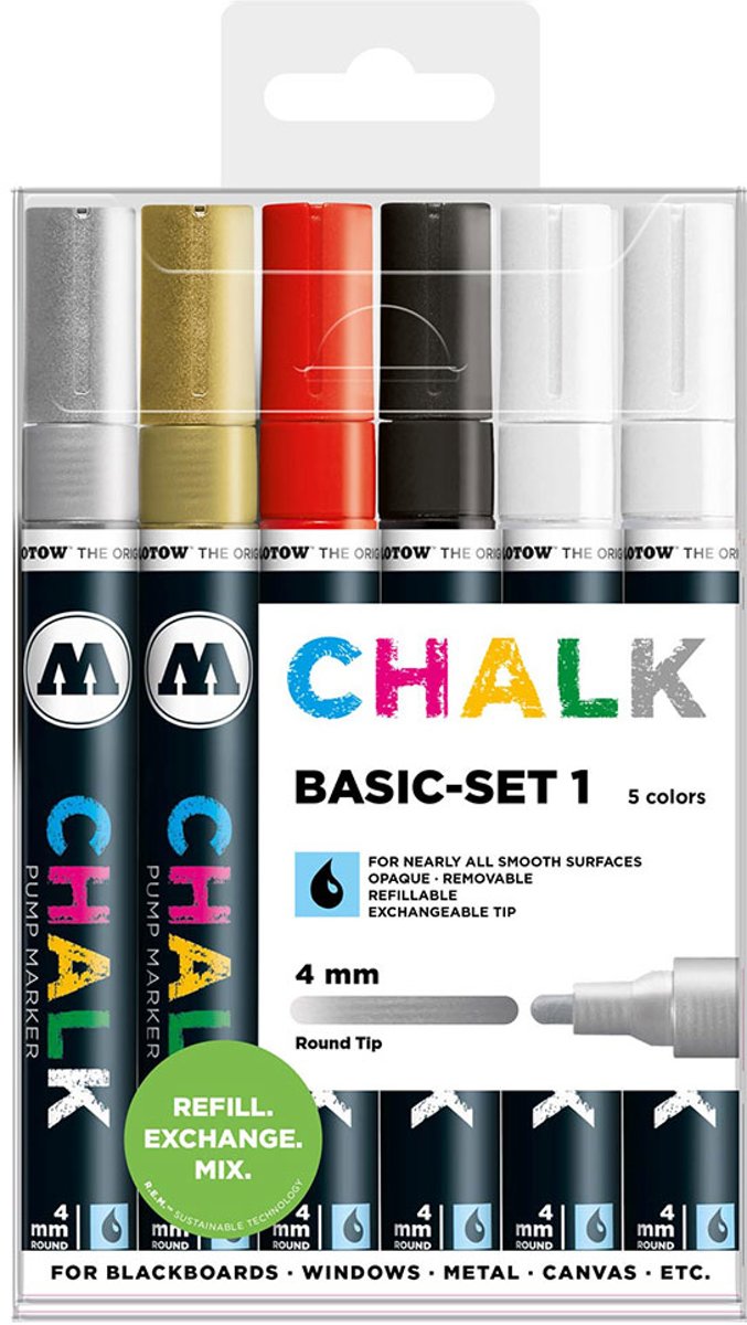 Krijtstiften set voor krijtbord, schoolbord, spiegel en glas 4mm Basic-Set 1