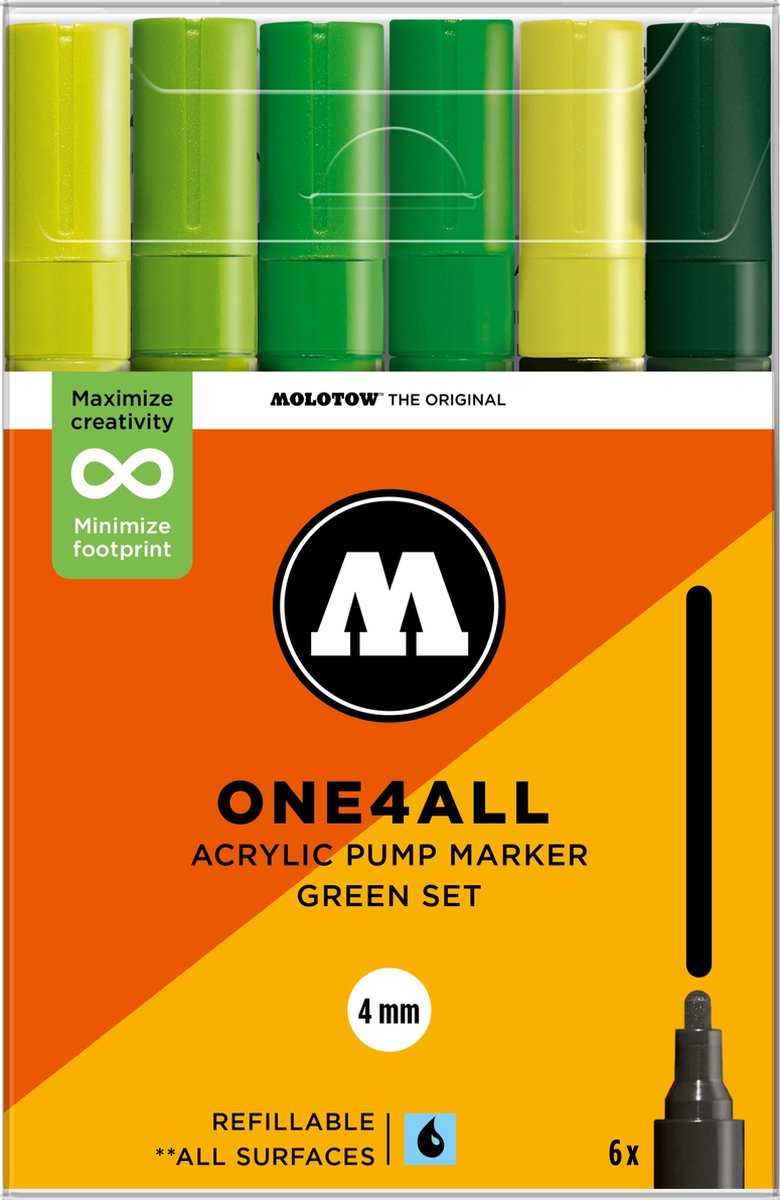 Molotow ONE4ALL 227HS Acrylstiften Set Groen - 6 Stuks - 4mm - Green Set