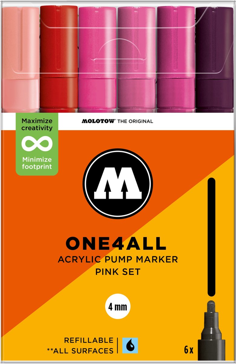 Molotow ONE4ALL 227HS Acrylstiften Set Roze - 6 Stuks - 4mm - Pink Set