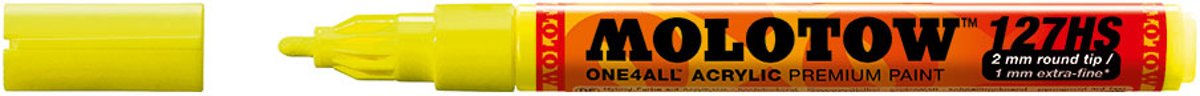 Molotow ONE4ALL 2mm Acryl Marker - Fluoriserend Geel - Geschikt voor vele oppervlaktes zoals canvas, hout, steen, keramiek, plastic, glas, papier, leer...