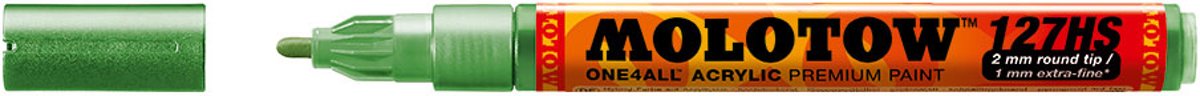 Molotow ONE4ALL 2mm Acryl Marker - Metallic Groen - Geschikt voor vele oppervlaktes zoals canvas, hout, steen, keramiek, plastic, glas, papier, leer...