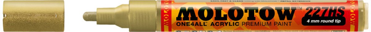 Molotow ONE4ALL 4mm Acryl Marker - Metallic Gold - Geschikt voor vele oppervlaktes zoals canvas, hout, steen, keramiek, plastic, glas, papier, leer...