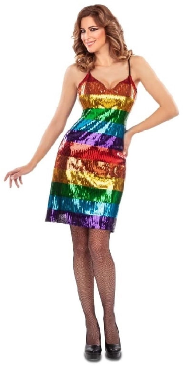 Regenboog Jurk Met Spaghetti Bandjes - Maat S