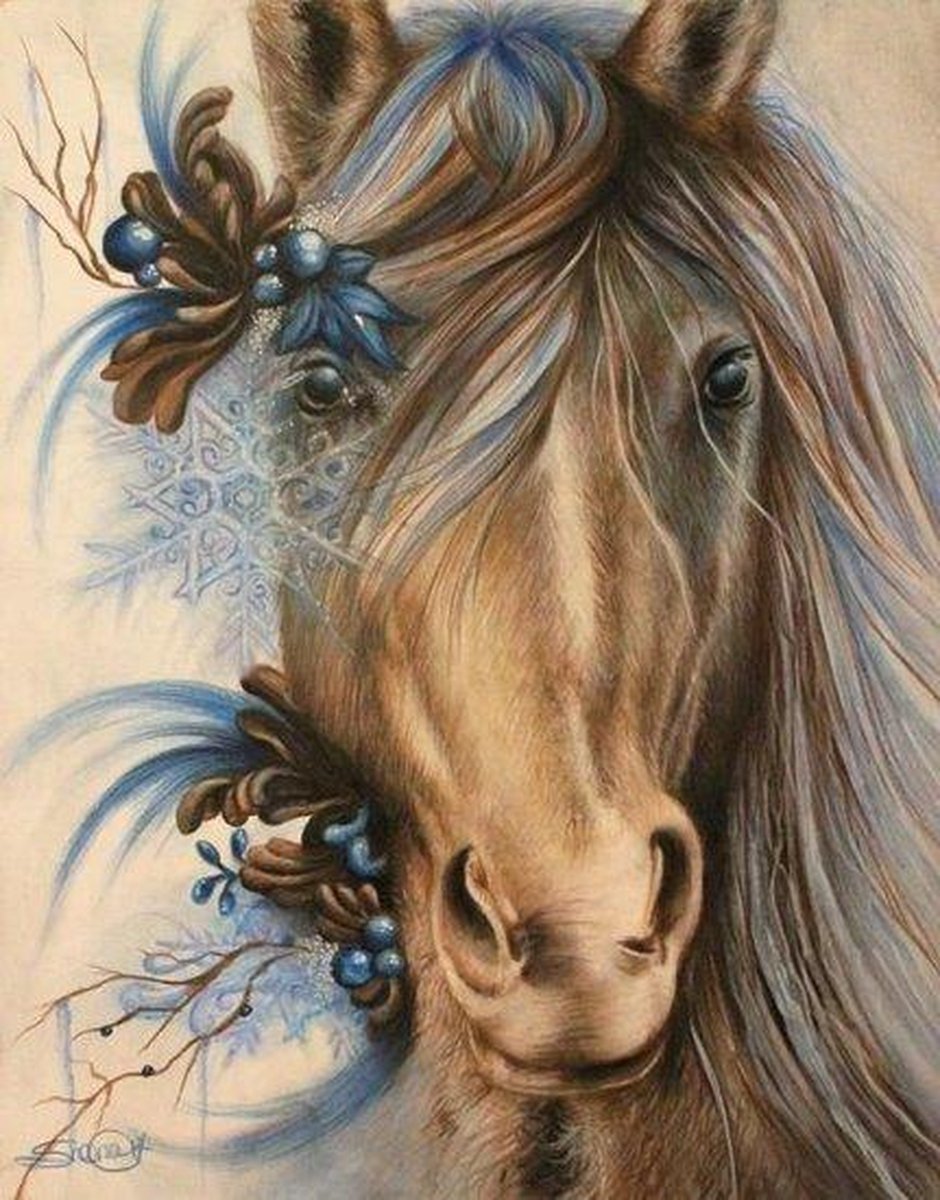 Mona Lisa Diamond Painting Set Horse with blue and brown hair S332