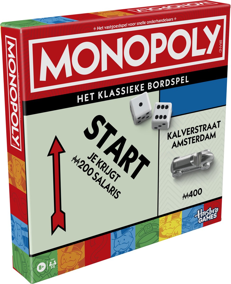Monopoly Classic Bordspel Vernieuwde editie - inclusief bewaarbakje en grotere pionnen - NL Editie - Gezelschapsspel