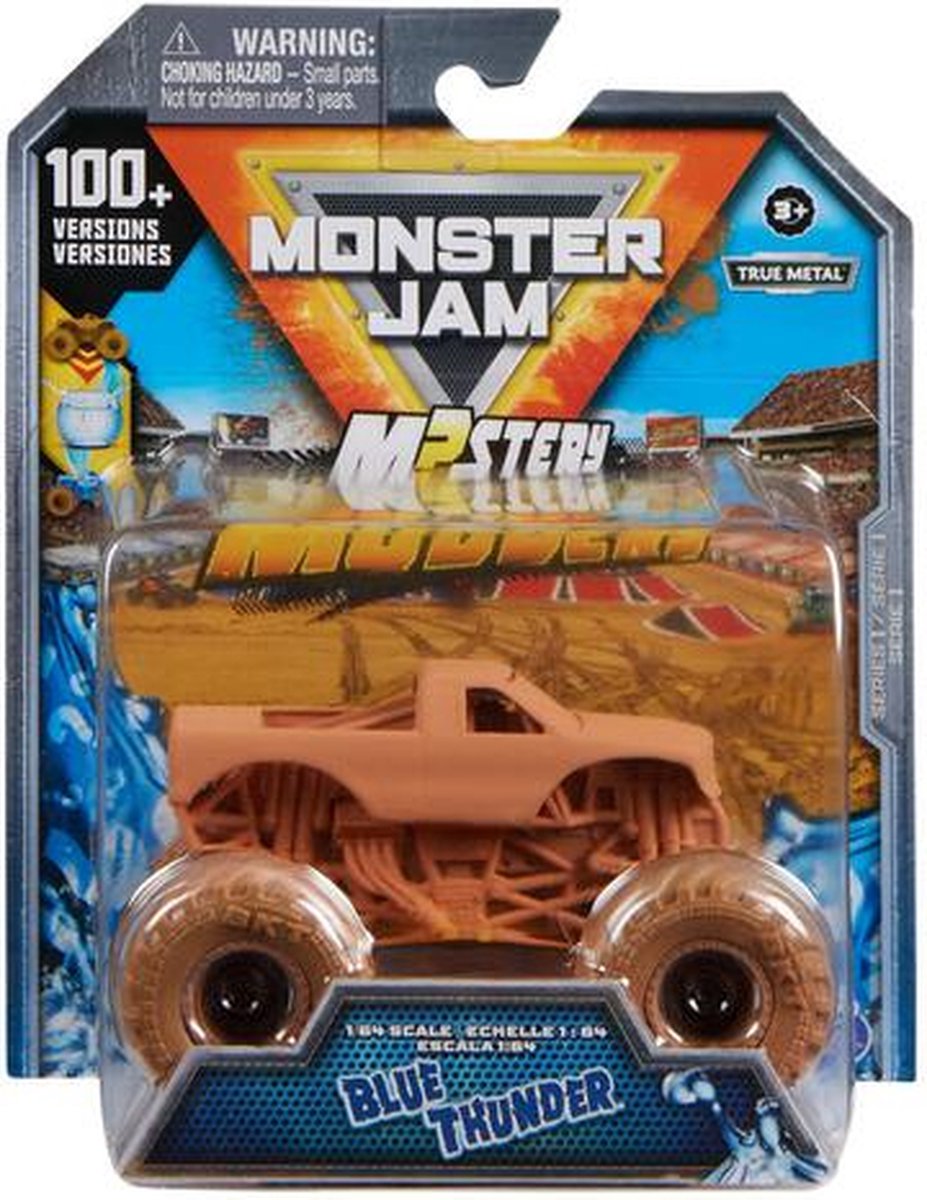 Hot Wheels Monster Jam truck Blue Thunder Mystery Mudders - monstertruck 9 cm schaal 1:64