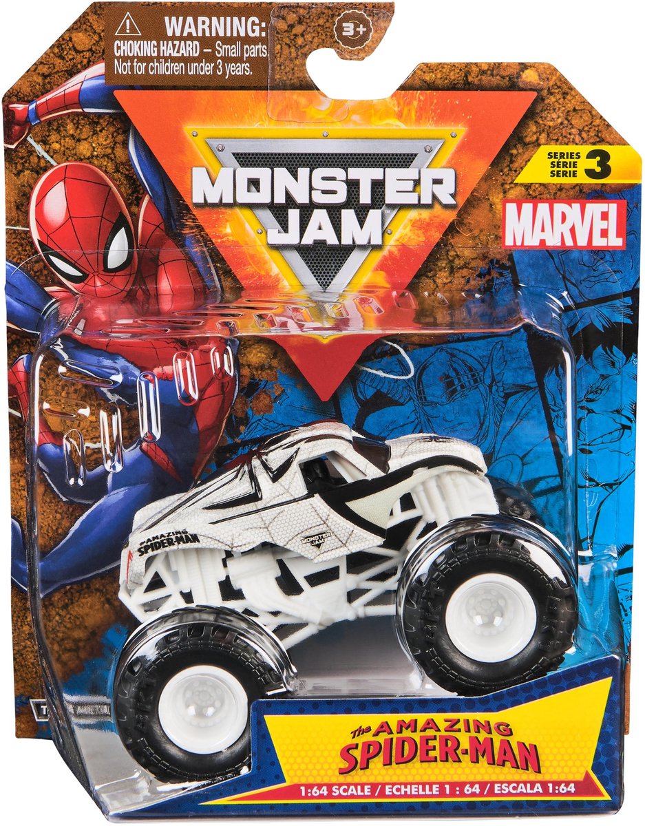 Hot Wheels Monster Jam truck Marvel Amazing Spiderman - monstertruck 9 cm schaal 1:64