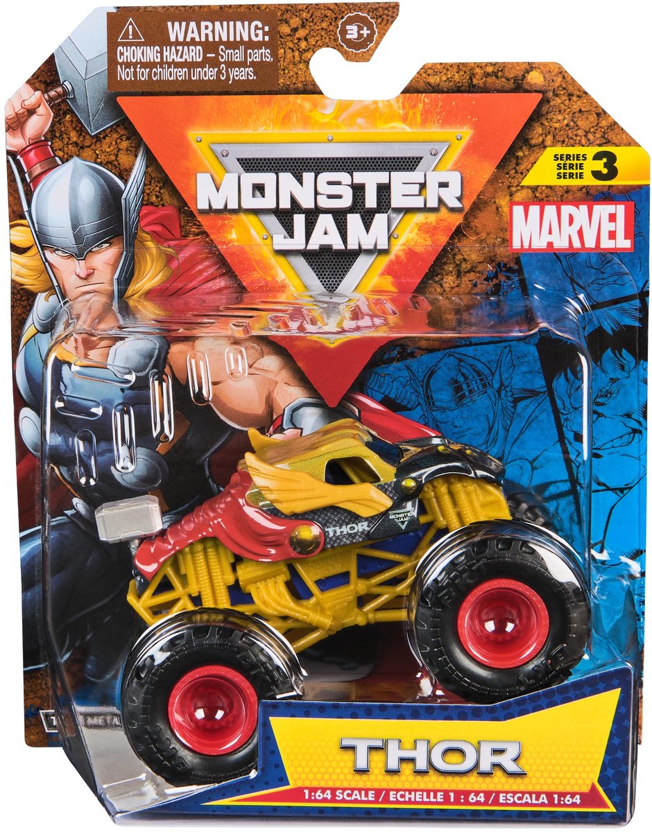 Hot Wheels Monster Jam truck Marvel Thor - monstertruck 9 cm schaal 1:64