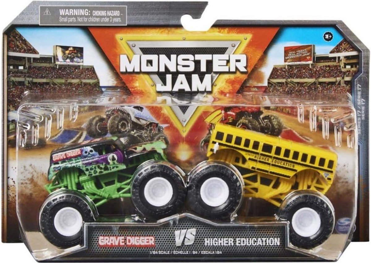 Hot wheels Monster Jam truck schaal 1:64 - 2-pack Grave Digger & Higher Education monstertruck 9 cm