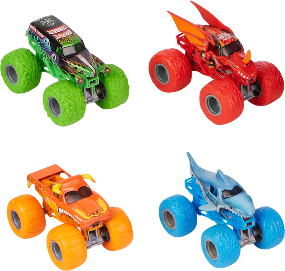 Monster Jam - Tough Heads-set met 4 monstertrucks - schaal van 1:64