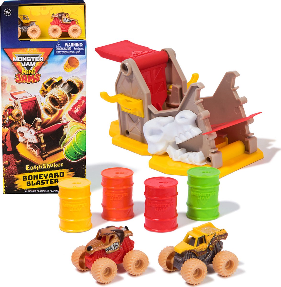 Monster Jam Mini Jams - Mini Launchers-speelset met Monster Mutt en Earth Shaker-monsterjamtrucks - schaal 1:87