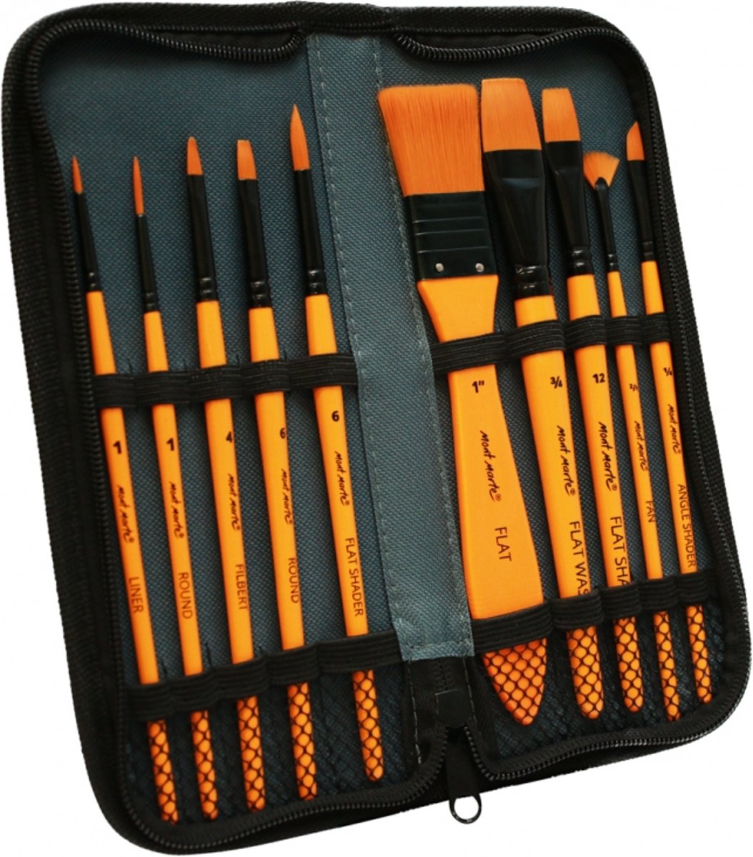 Mont Marte 11 delige penselenset acrylverf in etui - Taklon