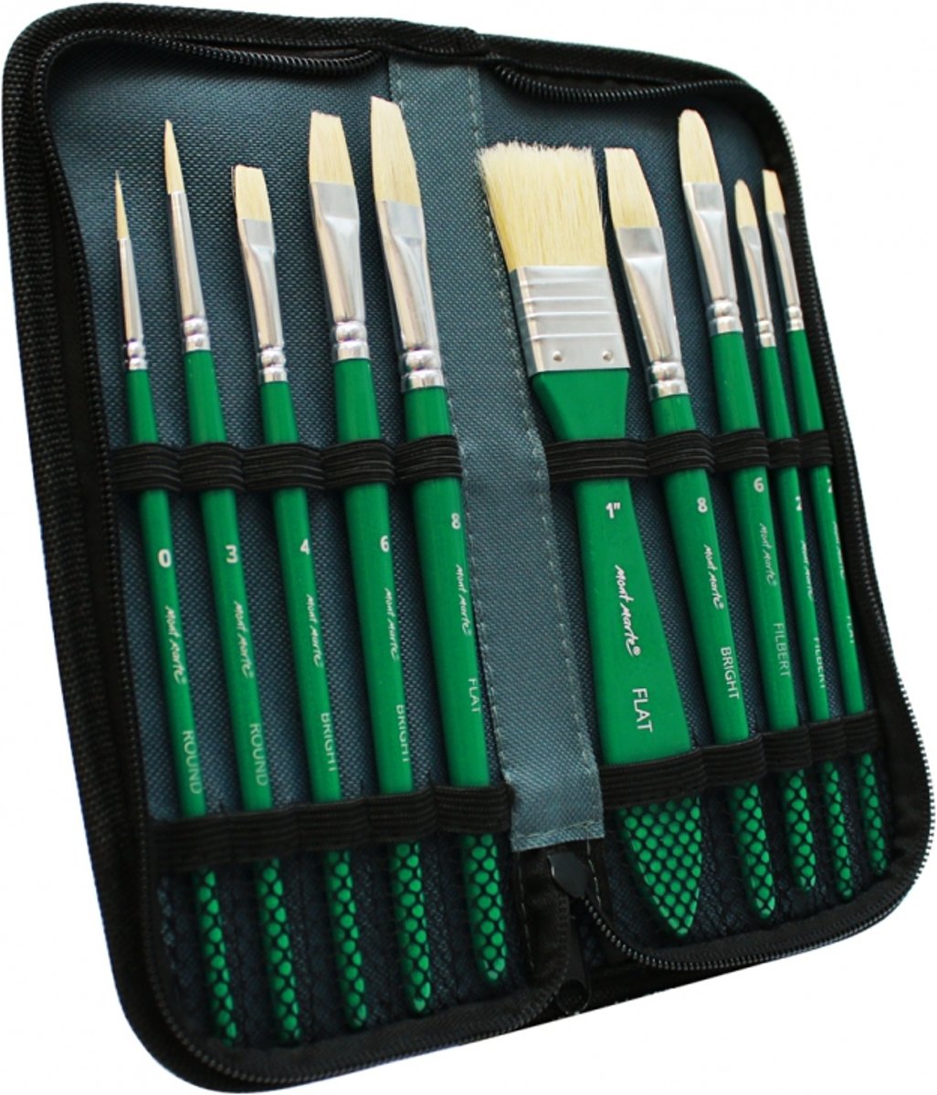 Mont Marte 11 delige penselenset olieverf in etui - Varkenshaar