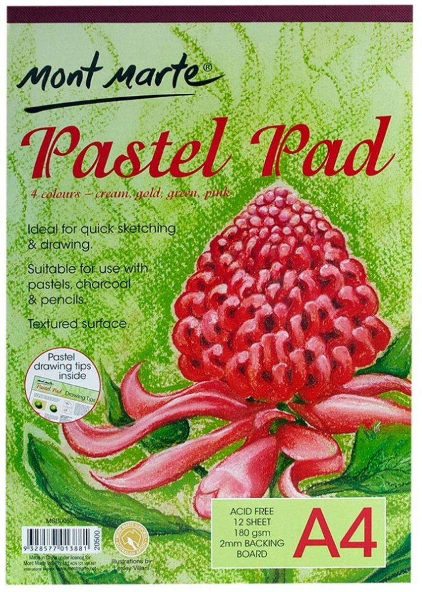 Mont Marte A4 pastel papier 4 kleuren 180 grams - 12 vellen