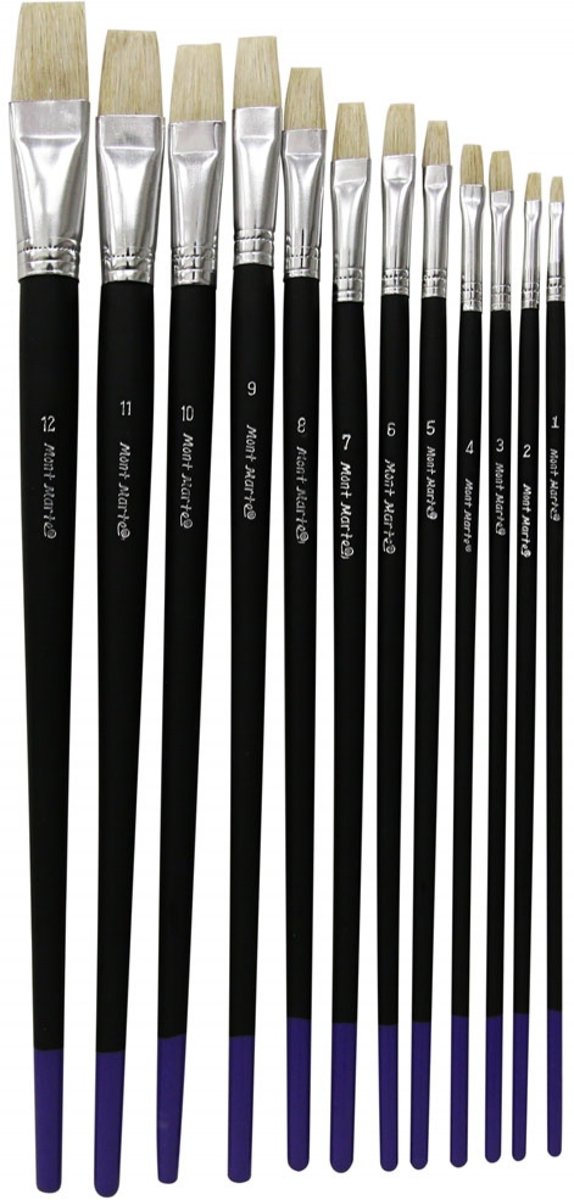 Mont Marte Essentials Plat - 12 delige set platte penselen - maat 1-12