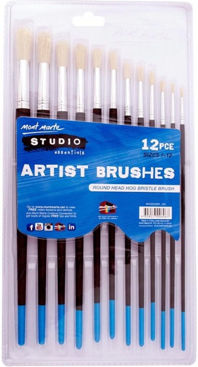 Mont Marte Essentials Rond - 12 delige set penselen - Rond maat 1-12