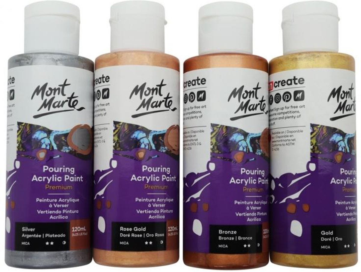 Mont Marte Metallic Pouring Paint - set van 4 giet acrylverf 120ML