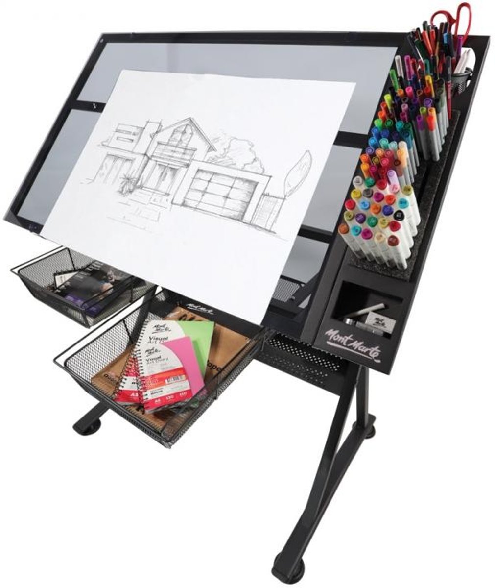 Mont Marte glazen tekentafel Deluxe - in hoogte en hoek verstelbaar