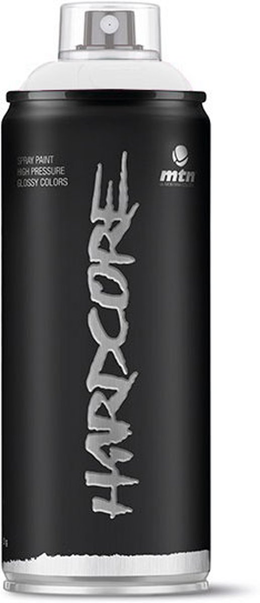 1x Hardcore2 spuitbus - 400ml spuitverf glossy wit - Hoge druk en glossy afwerking - Spuitverf voor binnen en buiten gebruik voor vele doeleinden, zoals klussen, graffiti, hobby en kunst