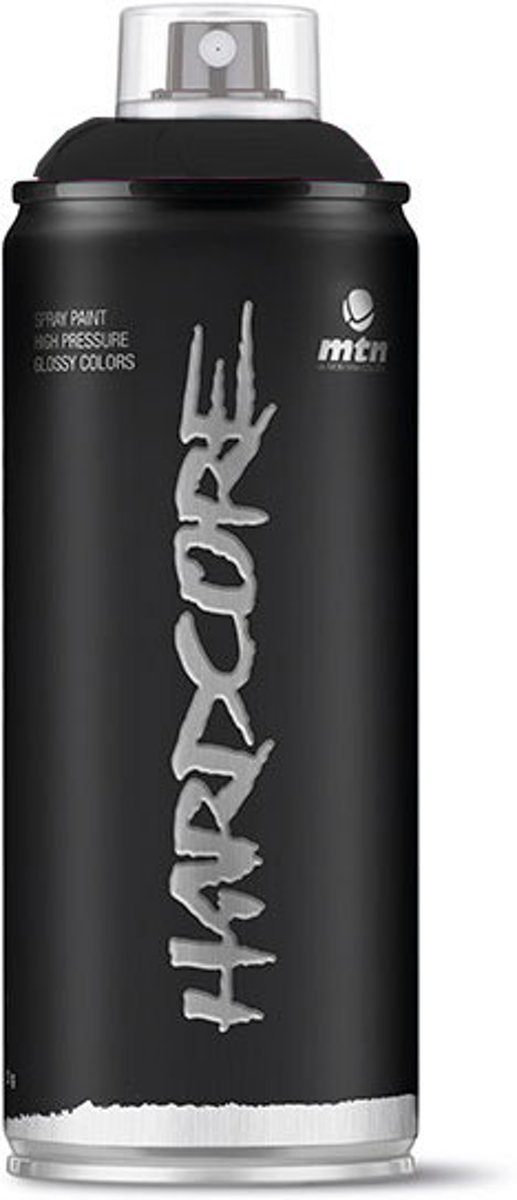 1x Hardcore2 spuitbus - 400ml spuitverf glossy zwart - Hoge druk en glossy afwerking - Spuitverf voor binnen en buiten gebruik voor vele doeleinden, zoals klussen, graffiti, hobby en kunst