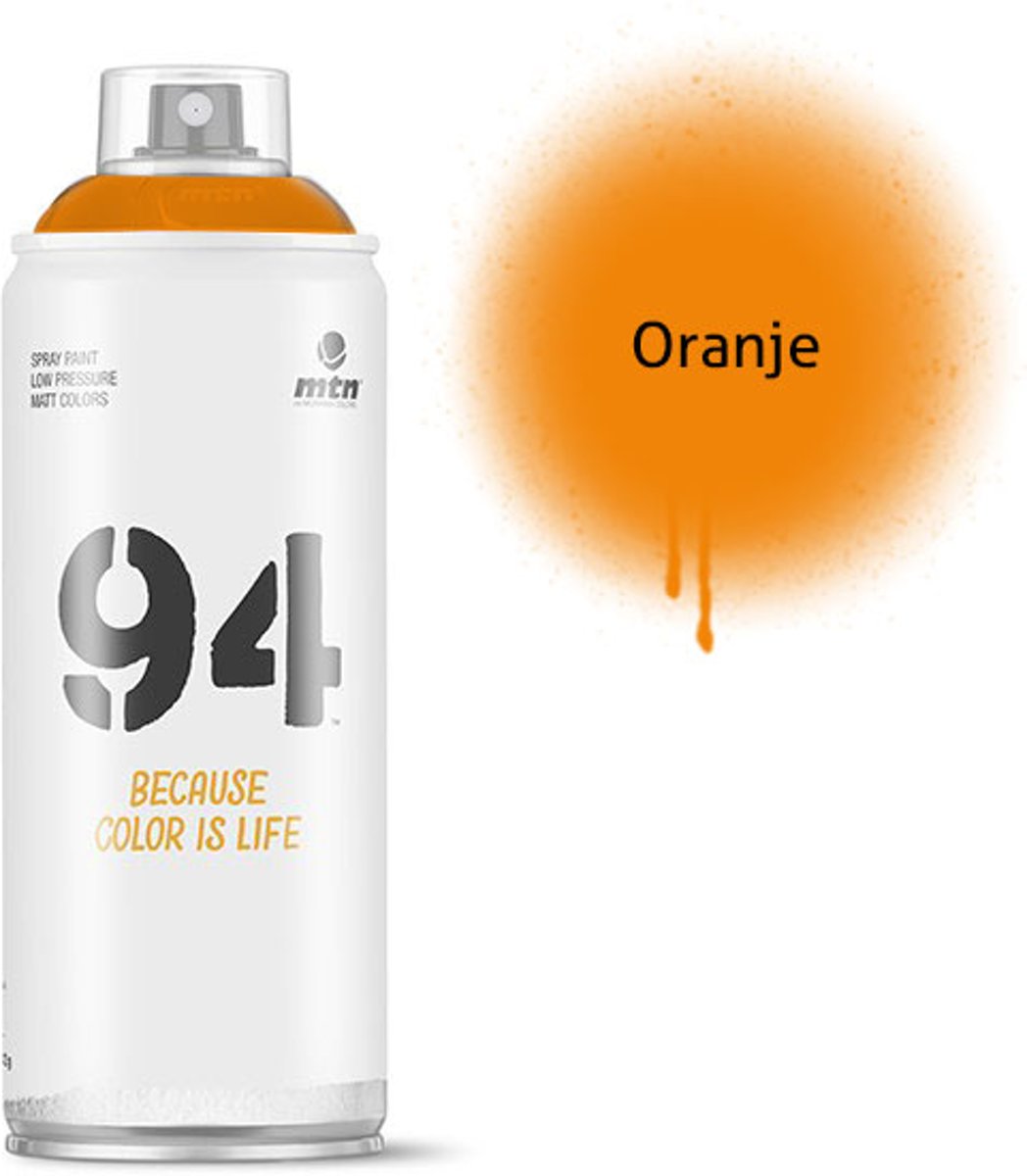 1x MTN94 spuitbus - 400ml Oranje spuitverf - Lage druk en matte afwerking - Spuitverf voor binnen en buiten gebruik voor vele doeleinden, zoals klussen, graffiti, hobby en kunst