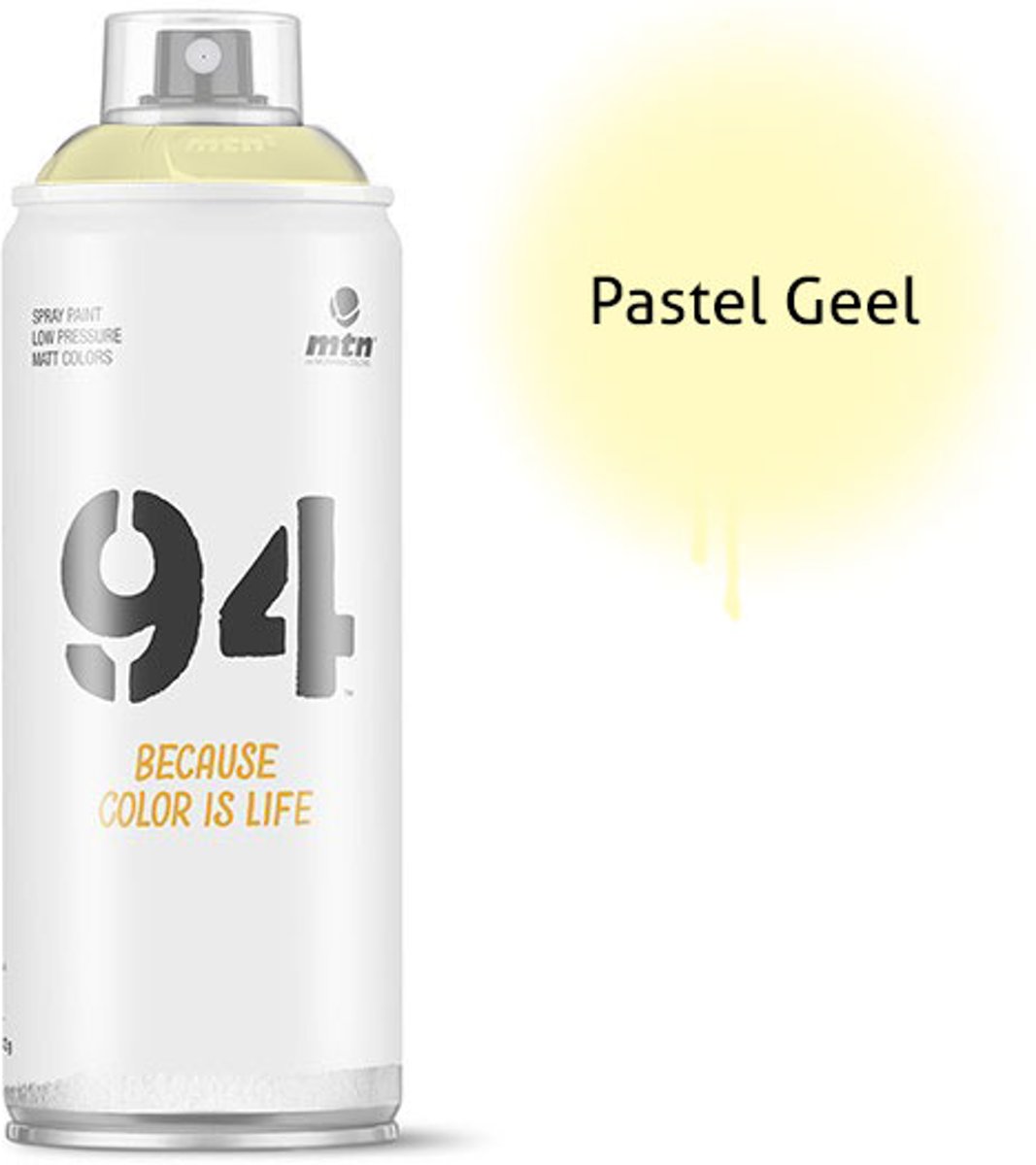 1x MTN94 spuitbus - 400ml spuitverf - Pastel geel - Lage druk en matte afwerking - Spuitverf voor binnen en buiten gebruik voor vele doeleinden, zoals klussen, graffiti, hobby en kunst