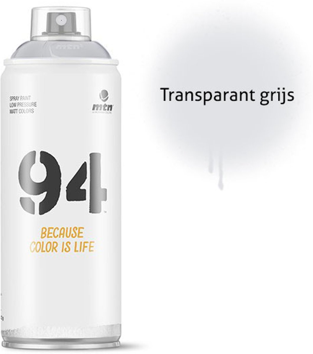 1x MTN94 spuitbus - 400ml spuitverf - Transparant grijs - Lage druk en matte afwerking - Spuitverf voor binnen en buiten gebruik voor vele doeleinden, zoals klussen, graffiti, hobby en kunst
