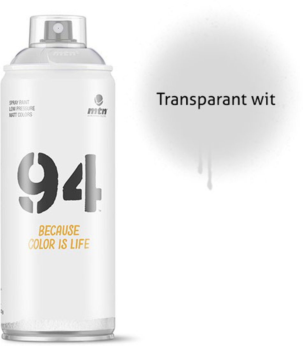 1x MTN94 spuitbus - 400ml spuitverf - Transparant wit - Lage druk en matte afwerking - Spuitverf voor binnen en buiten gebruik voor vele doeleinden, zoals klussen, graffiti, hobby en kunst