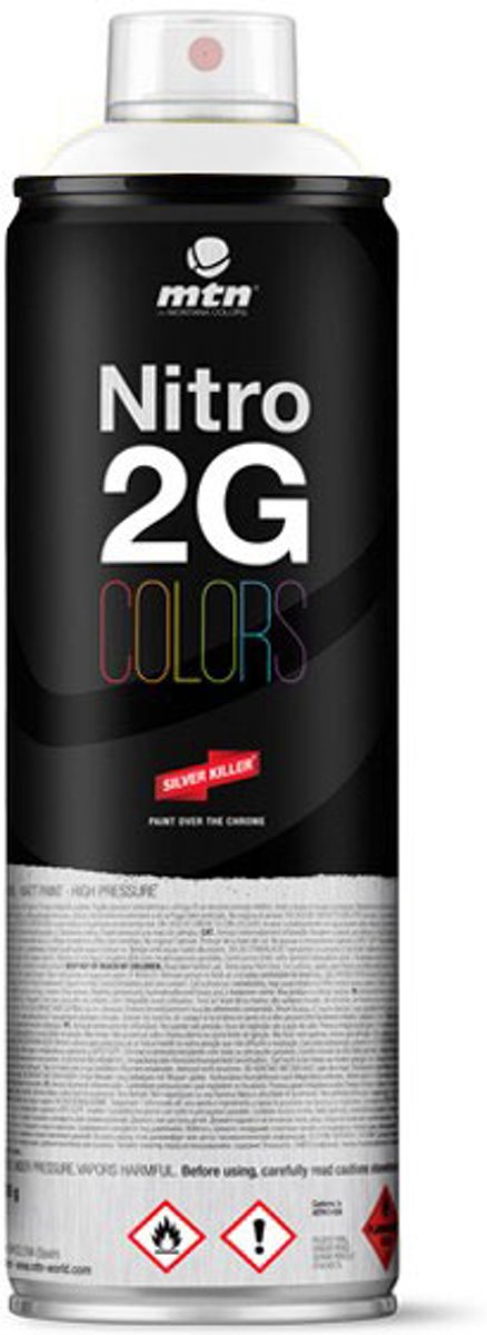 1x Nitro2G spuitbus - 500ml spuitverf mat wit - Hoge druk en matte afwerking, extra dekkend - Spuitverf voor binnen en buiten gebruik voor vele doeleinden, zoals klussen, graffiti, hobby en kunst