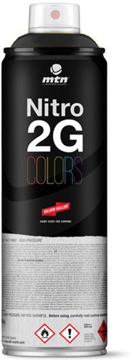 1x Nitro2G spuitbus - 500ml spuitverf mat zwart - Hoge druk en matte afwerking, extra dekkend - Spuitverf voor binnen en buiten gebruik voor vele doeleinden, zoals klussen, graffiti, hobby en kunst