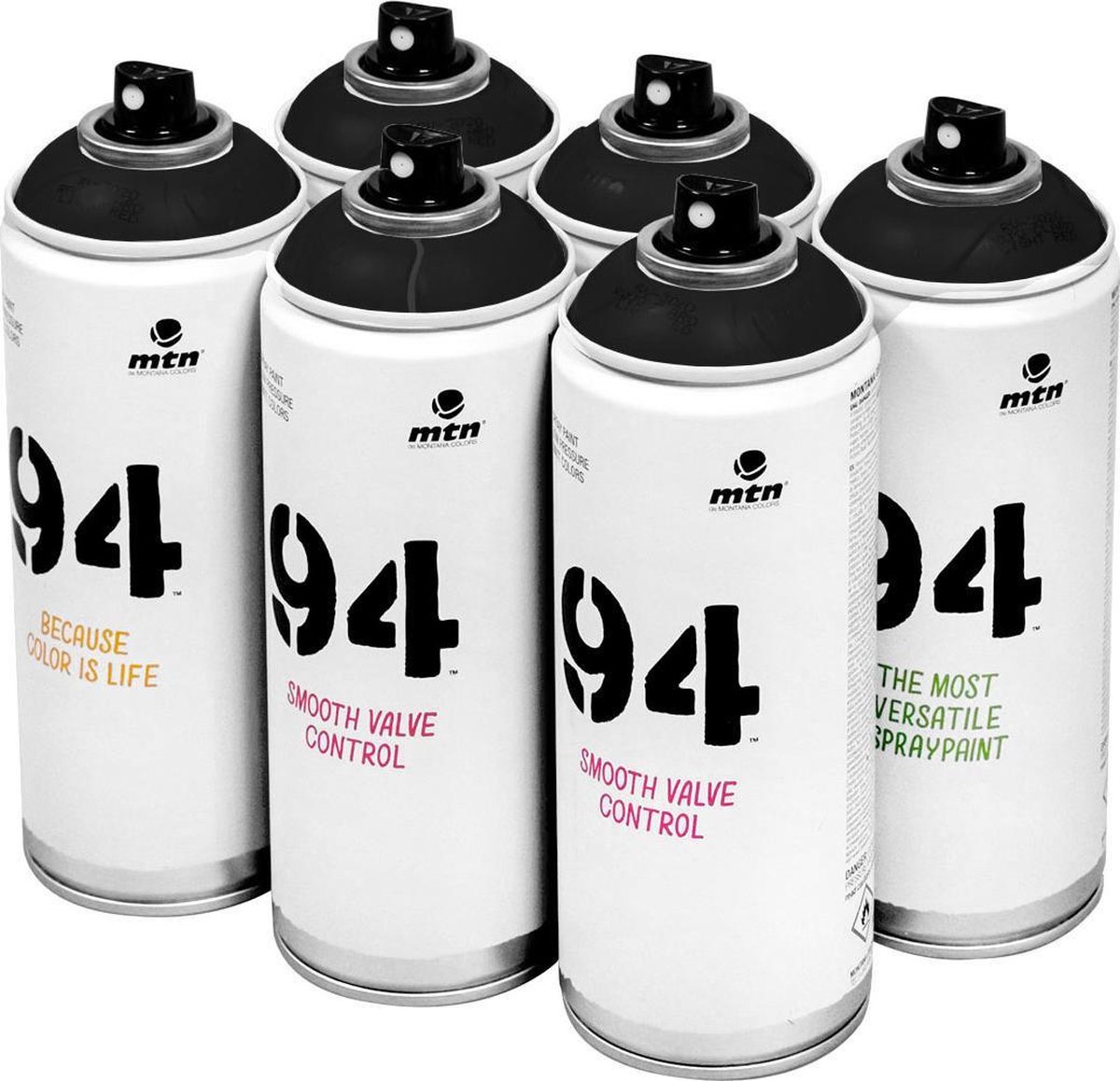 MTN 94 Zwarte spuitverf - 6 stuks - 400ml lage druk en matte afwerking