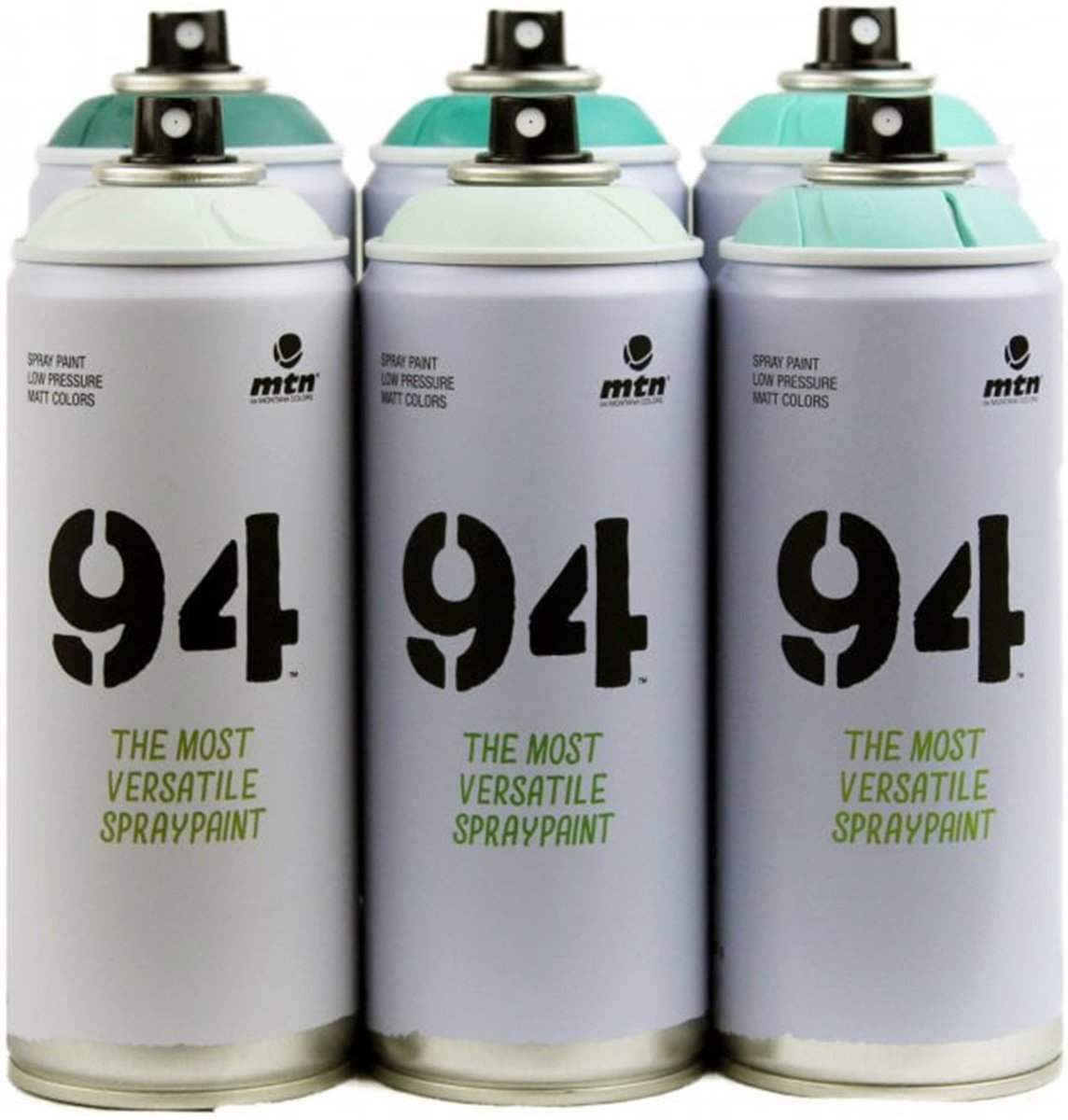 MTN94 spuitbussen pakket - 6x Menthol tinten - Lage druk, matte afwerking graffiti spuitverf - 400ml
